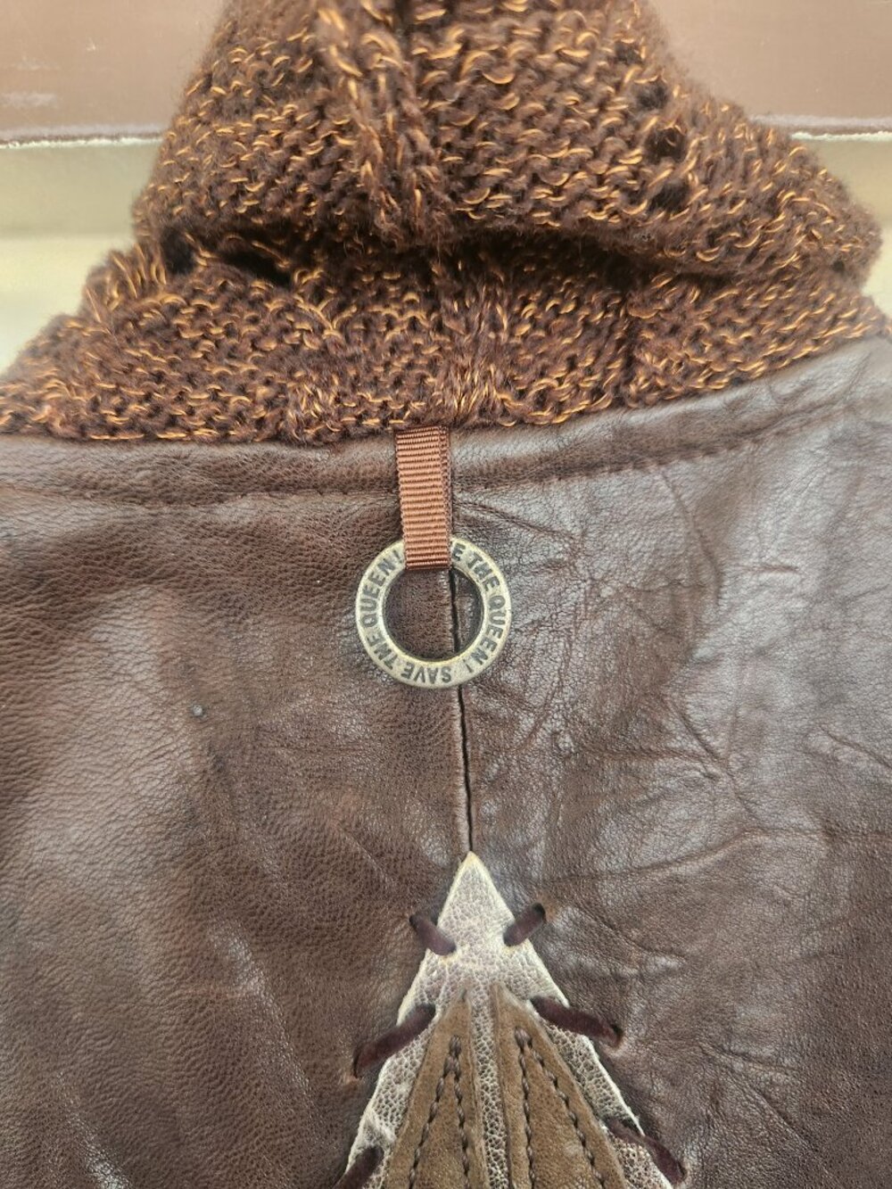 Save The Queen Knit Hooded Cardigan Sweater Brown Wool Blend S EUC - Picture 9 of 13